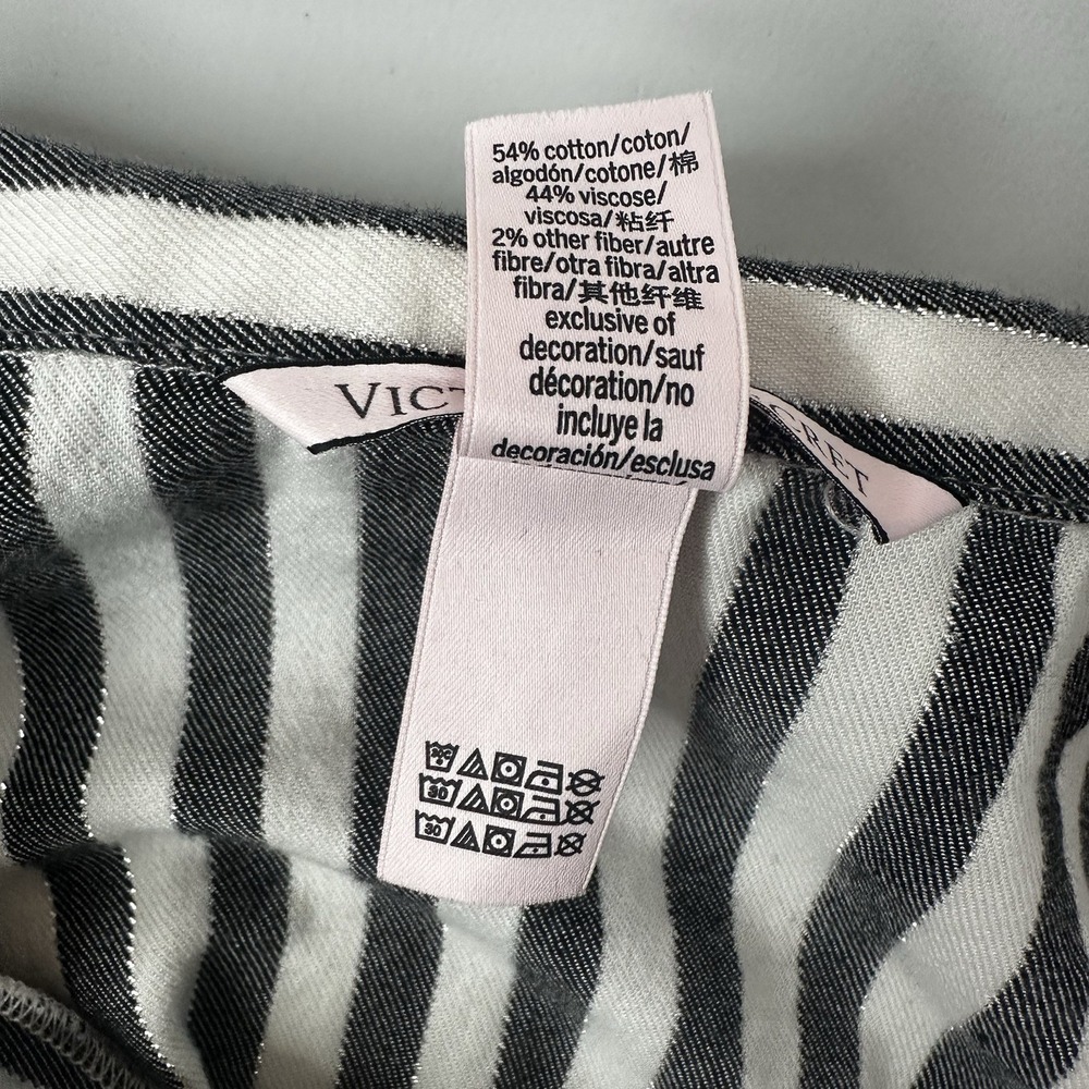 Victorias Secret Pajama Shirt Top Womens Medium White Gray Stripe Soft Button - Picture 8 of 12